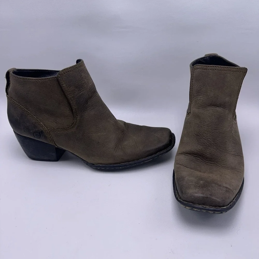 Born Rachelle Brown‎ Leather Western Ankle Booties Women's Size 8 W21354 Square